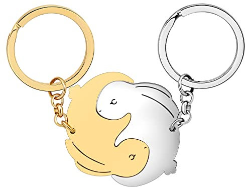 BAMAY Acier Inoxydable Porte clés Couple Lapin Porte-clés Lièvre Lapins Cadeaux de Pâques Saint Valentin pour Femmes Filles Décorations (Plaqué Argent + Plaqué Or A)