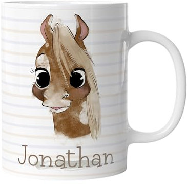 timalo® Tasse Tiere mit Namen personalisiert | Motiv Pferd Kindertasse mit Wunschname für Kinder Geschenk zur Einschulung, Weihnachten, Nikolaus Mädchen | mug-t-49