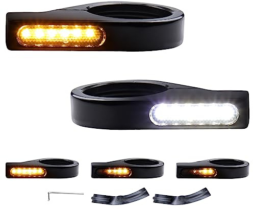 MotoParAcc Switchback Sequential Front Fork LED Turn Signals with Relocation Kit, Motorcycle Running Lights for 39-41mm Front Mount Fork Harley Sportster 883 1200 Dyna Touring Road King 1986-2013