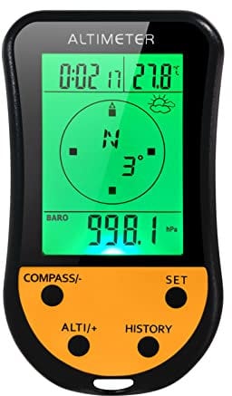 Elektronischer digitaler Höhenmesser 8 in 1 Multifunktions-LCD-Hintergrundbeleuchtung Mini-Höhenmesser Barometer Kompass Thermometer Wettervorhersage Uhr Kalender für Outdoor Klettern Wandern Angeln