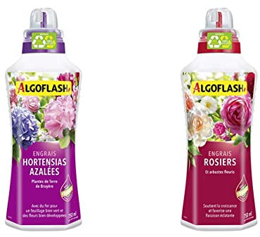 ALGOFLASH Engrais Hortensias et Azalées, Bouchon Doseur Inclus, 750 ml, ALITB750N & Engrais Rosiers, Bouchon Doseur Inclus, 750 ml, ALIROS750N