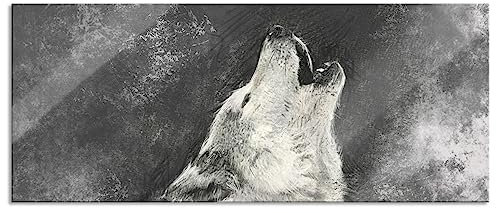 Pixxprint Glasbild Panorama, Wandbild aus Echtglas, Heulender Wolf Kunst, 100x40 cm, inkl. Aufhängung und Abstandshalter