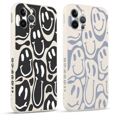 Pnakqil 2 stück Handyhülle für Apple iPhone 12 Pro 6.1,Hülle Lustiges Verdrehtes Lächeln Face Grimace Bemaltes Muster süß Aesthetic Mädchen Silikon Schutzhülle Tasche Schön Kameraschutz Case