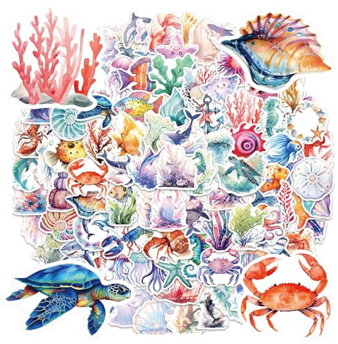 100pcs Ocean Animal Waterproof Stickers, Sea Animal Decals, for Scrapbooking Water Bottles Laptop Phone Skateboard Luggage Helmet Guitar DIY Crafts.