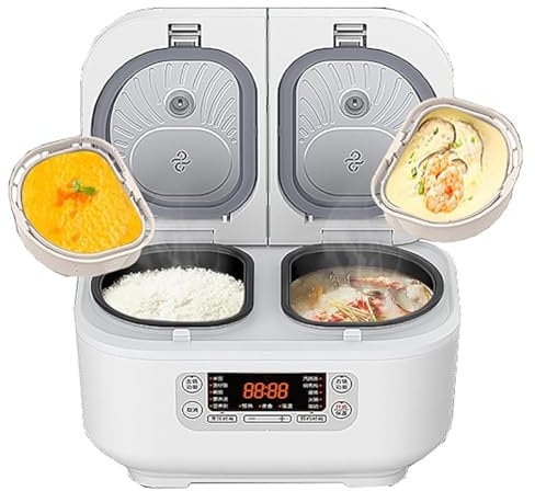 Cuociriso Elettrico Professionale, Cuociriso Multifunzione Integrato Doppio Interno da 1,5L+1,5L, Rivestimento Antiaderente, Appuntamento 12H, Controllo Preciso della Temperatura a Doppio Senso white