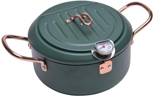 CUSMA Marmite À Friteuse Japonaise, Friteuse À Revêtement Antiadhésif avec Couvercle, Thermomètre Et Égouttoir À Huile pour La Cuisine,Vert