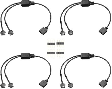 GINTOOYUN 4 PCS 1 bis 2 ARGB Splitter Kabel 12V 4-Pin Buchse zu zwei SM 4-Pin weibliche adressierbare RGB Splitter Kabel für LED Lichtstreifen,12V ARGB Lüfter,Computergehäuse,etc(11.8Inch)(Stil 9)