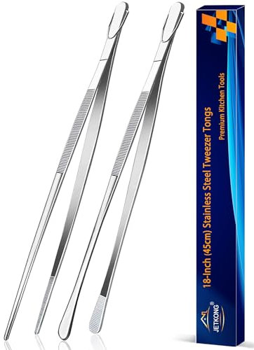 JETKONG 2 Stück 45 cm Edelstahl-Grillzange, robuste Riesenpinzette, extra große Pinzette, Werkzeug zum Kochen, Grillen, Grillen und Wenden von Lebensmitteln (Silber)