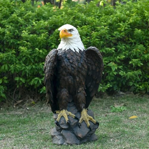 MANUKS Weißkopfseeadler Garten Statue Realistischen Stolz Majestätischen Adler Auf Felsen Figur Patriotischen Hof Rasen Kunst Skulptur Rustikale Lodge Vogel Dekor Für