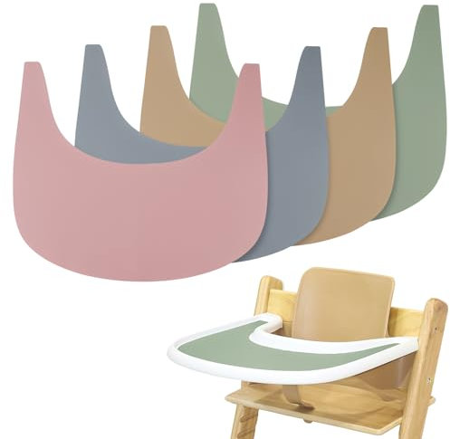 Hochstuhl-Tischset, 4 Stück strapazierfähiges Hochstuhl-Platzdeckchen aus Silikon, für Tripp Trapp Hochstuhl-Zubehör, geeignet für Tripp Trapp Hochstuhl-Tablett (Grau+Grün+Rosa+Khaki)