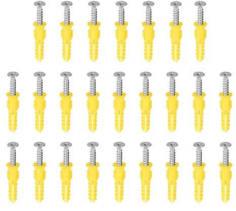 Tasselli autoperforanti per cartongesso, tasselli 25 pz 6x30mm Tubo di Espansione in Plastica Colonna Ancoraggio in Cemento Tappo a Muro Telaio Fissaggi Tubo con Viti Giallo