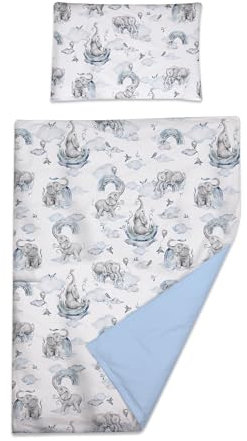 Baby Comfort 2-teiliges Bettwäsche-Set, 135 x 100 cm, Bettbezug und Kissenbezug für Kleinkinderbett (blaue Elefanten)