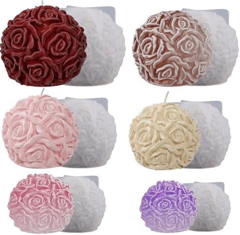 6 Stück Kerzenform Silikon 3D Rosenkugel Silikonformen Gießformen, DIY Rosen Blume Kerzen Formen Silikon Kerzengießformen Set, Kerzenformen Zum Gießen Für Kerzen, Seife, Handwerk