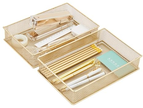 Annova Netz-Schubladenschrank und Regal, Organizer, Aufbewahrungskorb, für Schule, Büro, Zubehör, 2 Stück (Gold, 23x15x5cm)