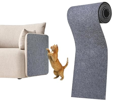 200 x 40 cm Kratzmatte Katze Selbstklebend, Zuschneidbares Kratzschutz Sofa, DIY Kratzbrett für Wand, Couch & Kratzbaum, Robuste Katzen Kratzmatte gegen Möbelkratzer (Hellgrau)