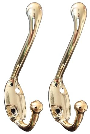 Adirect Robe Hook Strong Hight Quality Aluminum Alloy Hanger Hooks with Screw use in Back Door Kitchen Wall Mounted Bathroom Hanging Coat Clother Towel Hat Key Scarf Bag Cap 1 Pack of 2 (2, Gold)