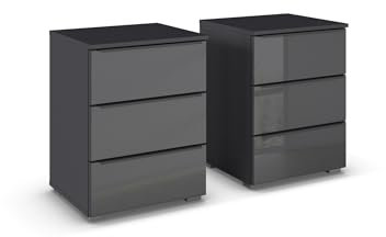 möbelando Nachtkommode >Monostar< (2er-Set) in Glas Basalt/grau metallic