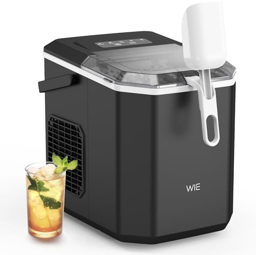 WIE Kleine Eiswürfelmaschine 1.3 Liter Eiswürfelbereiter mit Schaufel 9 Würfel in 6 Minuten Leiser Eiswürfelmaschinen Selbstreinigende Ice Maker für Küche Büro Bar Party