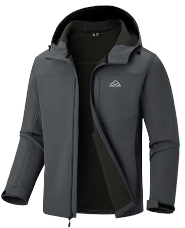 donhobo Men's Outdoor Softshell Hiking Jackets,Men's Waterproof Winter Fleece Coats,Outdoor Windproof Rainproof Warm Many Pockets jacket With Hood Light Grey M