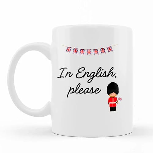 Wondernastic - Taza In english, please, Capacidad de 350 ml, Color Blanco, Taza de Cerámica, Multiusos, Apta para Lavavajillas y Microondas, Divertido y Original, Diseño Exclusivo