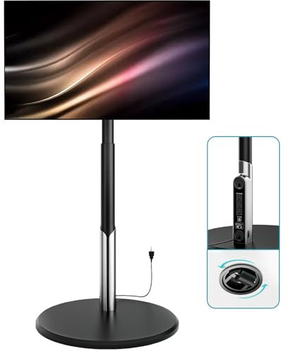 LLDEPLL Floor Mobile TV Stand with Power Outlet, Rolling TV Cart for 27-65 Inch OLED LED Monitors, 6 Levels of Height Adjustment, Ambient Lighting on The Bottom Wheels Holds up to 88lbs, 400x400mm