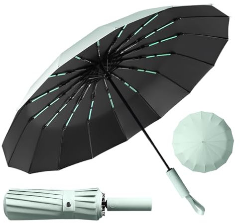 LENDOO Paraguas Compacto Glegable 16 Varillas Antitormentas, Gran Paraguas Plegable con Apertura Automática, a Prueba de Viento,Anti-UV
