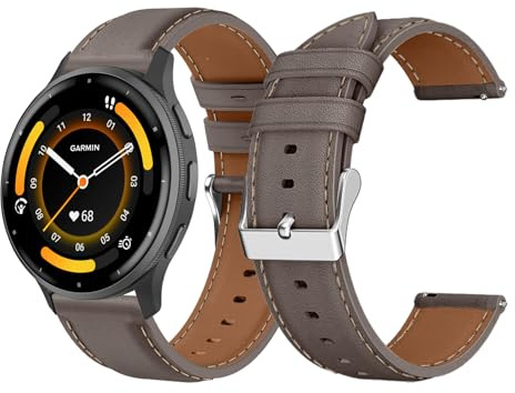 LanQii 22mm Leder Armband für Garmin Venu 4/Venu 3 (45mm)/Venu 2/Forerunner 570 47mm Uhrenarmband, Weiches Leder Ersatzarmband für Garmin Forerunner 265/255/255 Music/Vivoactive 4/Active - Grau