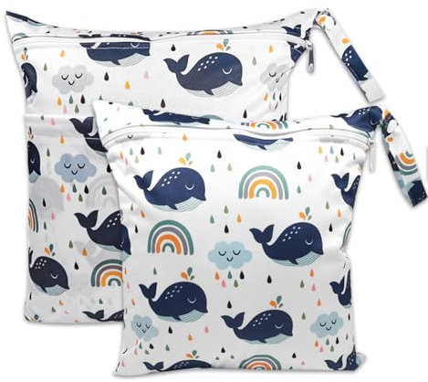 ABirdon Bolsa de Pañales para Bebé, 2 PCS Bolsas de Pañales Impermeables Reutilizables, Lavables, Organizador de Maquillaje con Cremallera, Ideal para Viajes, Playa y Piscina