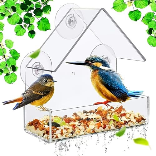 Transparenter Vogelhaus Fensterscheibe, Vogelhaus Fenster mit Saugnäpfen, Bird Feeder, Vogelfutterspender Fenster, Futterhaus für Vögel, Fenster Vogelfutterspender, Vogelfutterhaus, 15 x 15 x 6.5 cm