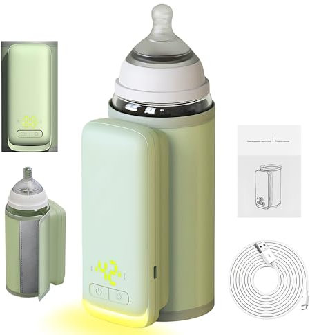Scaldabiberon Portatile per Viaggi, HOVCEH 6000mAh Scaldabiberon Portatile Senza Fili, Riscaldamento Rapido Scaldalatte Ricaricabile USB, Display LCD Scalda Biberon Neonato con Luce Notturna