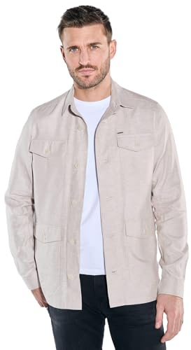emilio adani Herren Herren Overshirt mit Leinenanteil, Beige, 38765, Beige in Größe S