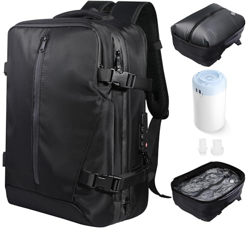 EASY SPEED Zaino Sottovuoto, Sistema Di Compressione Dell'aria Espandibile Da 60 l, Impermeabile e Approvato TSA, Ideale Per i Viaggi, Per Laptop Da 19, Nero (Pompa Per Il Vuoto Inclusa)