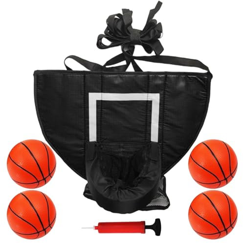 Trampolin -Basketball -Reifenbefestigung, Trampolin -Basketball -Hoop -Verstellbarer weicher Basketball -Rebounder -Hoop mit 4 Bällen - Trampolinzubehör für Gartengarten Rasen Fitnessstudio