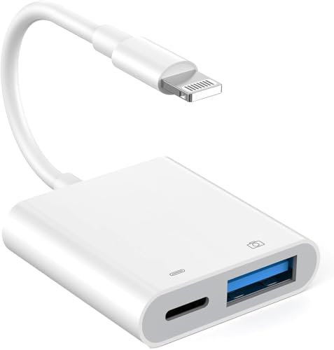 Adaptateur Lightning vers USB, Adaptateur USB Iphone avec Port de Charge Rapide, Caméra OTG Adaptateur pour Flash Drive, Lecteur de Cartes, Souris, Clavier - Plug and Play