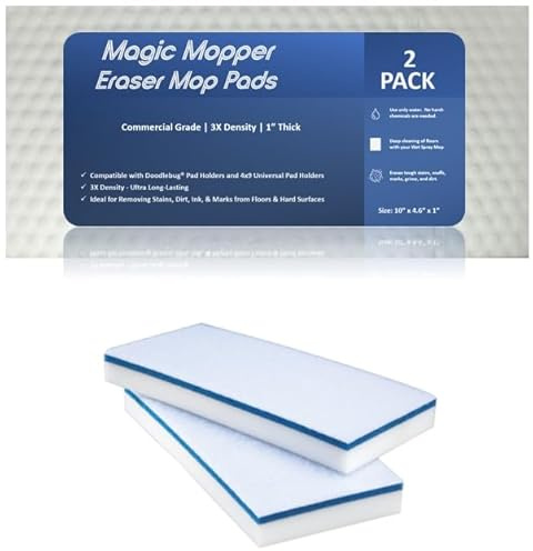 Magic Mopper 4610 Commercial Grade Melamine Eraser Pads for Floor, Tile, Grout, Skirting Board, Walls - Durable & Versatile Cleaning - 4.5 x 10 x 1 (2 Pack)