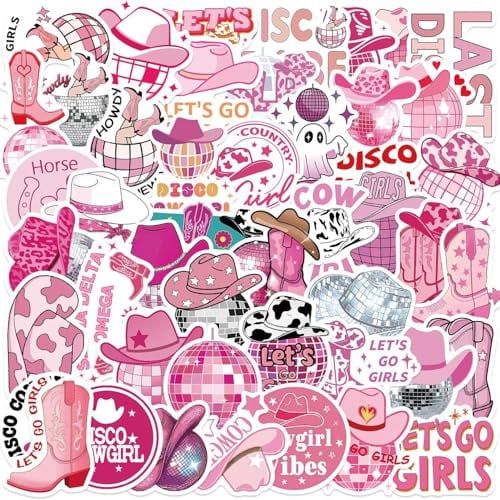 Cowgirl Aufkleber Disco Cowgirl Stickers 50 Stück Skateboard Graffiti Aufkleber Motorräder Fahrrad Snowboard Gepäck Laptop Auto Koffer für Kinder und Jugendliche Wasserdichte Vinyl Decals