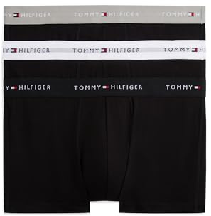 Tommy Hilfiger Herren 3er Pack Boxershorts Trunks aus Baumwolle mit Stretch, Mehrfarbig (Grey Heather/Black/White), L