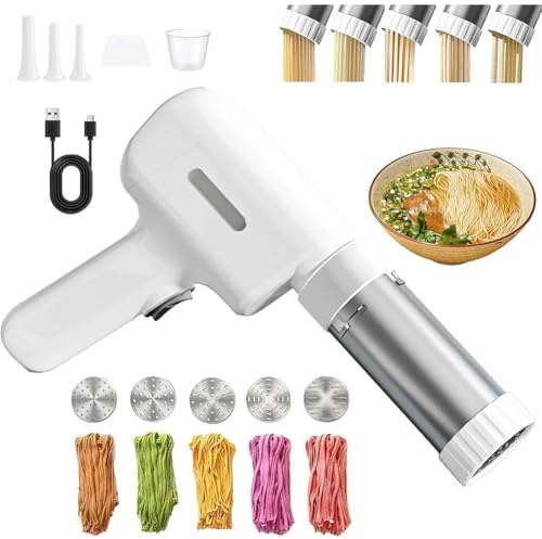 String Hopper Maker Electric,2025 New Idiyappam Maker Electric,Portable Household Handheld 5-in-1 Cordless Pasta Maker Machine,with 5 Interchangeable Molds for Making Spaghetti Linguine,Easy Cleaning