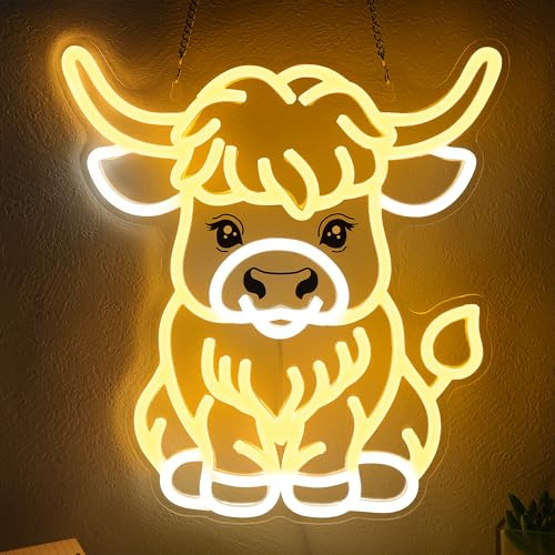 OkiyiD Highland Cow Neonlicht, Kuh-Dekor-Wandkunst Geschenke für Kinder, tierisches Thema Wanddekor für Schlafzimmer, Wohnzimmer, rustikales Bauernhaus