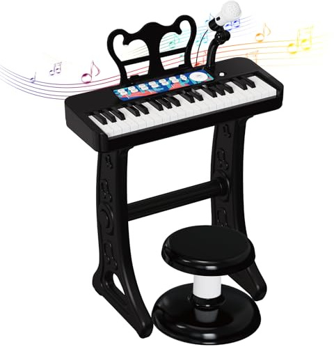 Bonikita Kinder Klavier, 37 Tasten elektronisches Keyboard mit Mikrofon und Hocker, praktische abnehmbare Kleinkind Klavier Keyboard Spielzeug, Geburtstagsgeschenk für 3 4 5 6 7 Jahre alt Mädchen