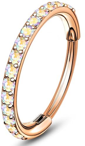 OUFER Piercing de Nez Anneaux Clicker Acier Chirurgical 316L 20G Or Rose Argent 8 mm CZ Irisé Percing au Nez Lobe Labret Piercing Bijoux pour Femmes