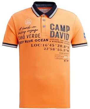 Camp David Herren Pikee-Polo mit Label-Applikationen Sunrise Neon, M