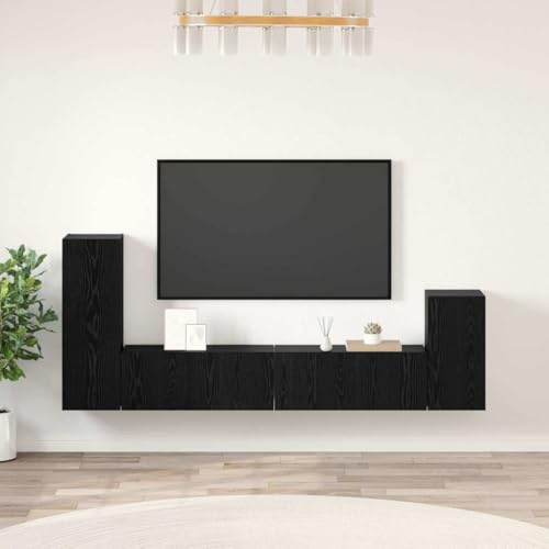 GeenYuu Meuble TV Mural en Bois d'ingénierie chêne Noir avec 3 pièces, Design Moderne avec Portes à charnières, Rangement Mural pour Salon séjour Multimedia, Support Console étagère Suspendue