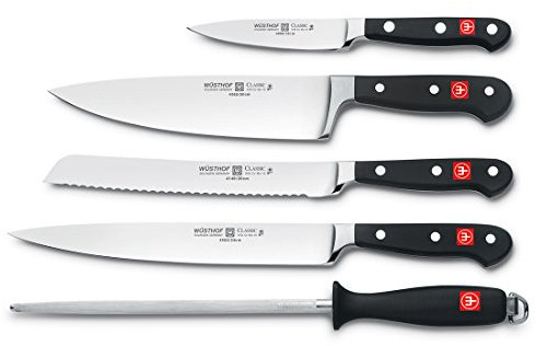 Wüsthof Messergarnitur 5-teilig, Classic (9746), Profi-Messerset inkl. 4 Kochmesser mit scharfen Klingen von 10 cm - 23 cm und 1 Wetzstahl
