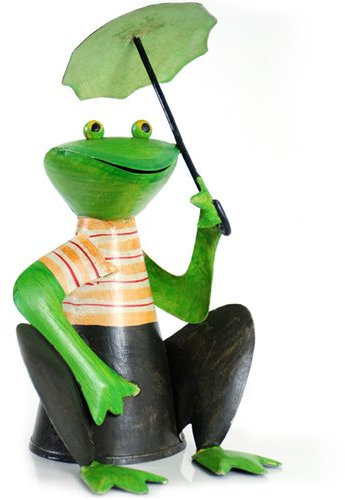 Zaunhocker FROSCH MIT REGENSCHIRM, Gartendeko, Metall bemalt