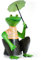 Zaunhocker FROSCH MIT REGENSCHIRM, Gartendeko, Metall bemalt