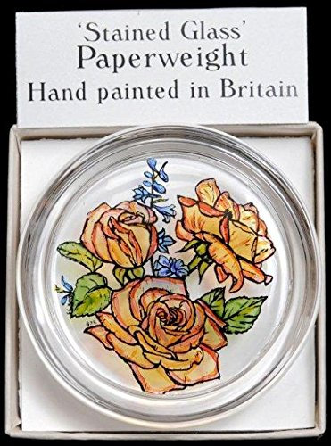 Briefbeschwerer aus Buntglas, handbemalt, mit goldenen Rosen