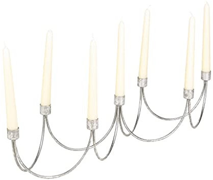 Contemporary Style 7 Pillar Distressed Silver Taper Candle Holder Candelabra (B560)