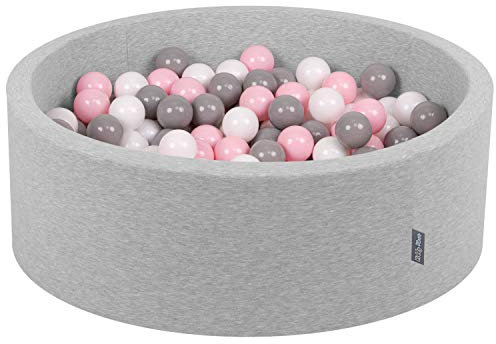 KiddyMoon Bällebad 90X30cm/200 Bälle ∅ 7Cm Bällepool Mit Bunten Bällen Für Babys Kinder Rund, Hellgrau:Weiß/Grau/Rosa
