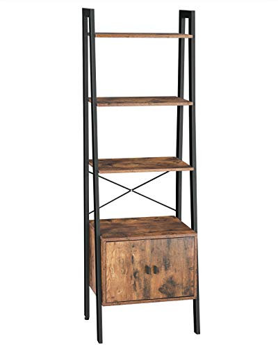 VASAGLE Shelf Ladder, Bookcase, Storage Shelf with Cupboard, 4 Tiers, Stable Steel Frame, Living Room, Bedroom, Office, 56 x 34 x 173 cm, Industrial Style, Rustic Brown LLS47BX
